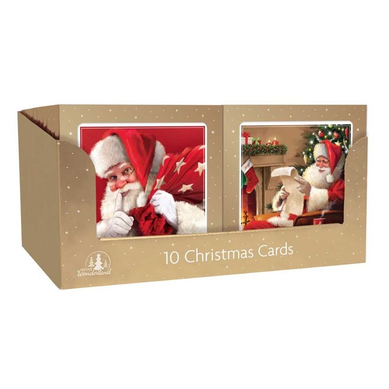 Square Boxed Christmas Cards Traditional Santa