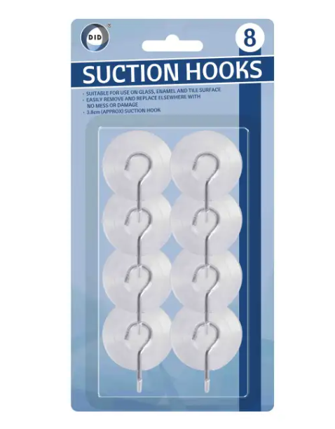 8Pk 3.8cm Suction Hooks